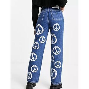 The Ragged Priest relaxed jeans in bleach heart Peace print NWT Size 24